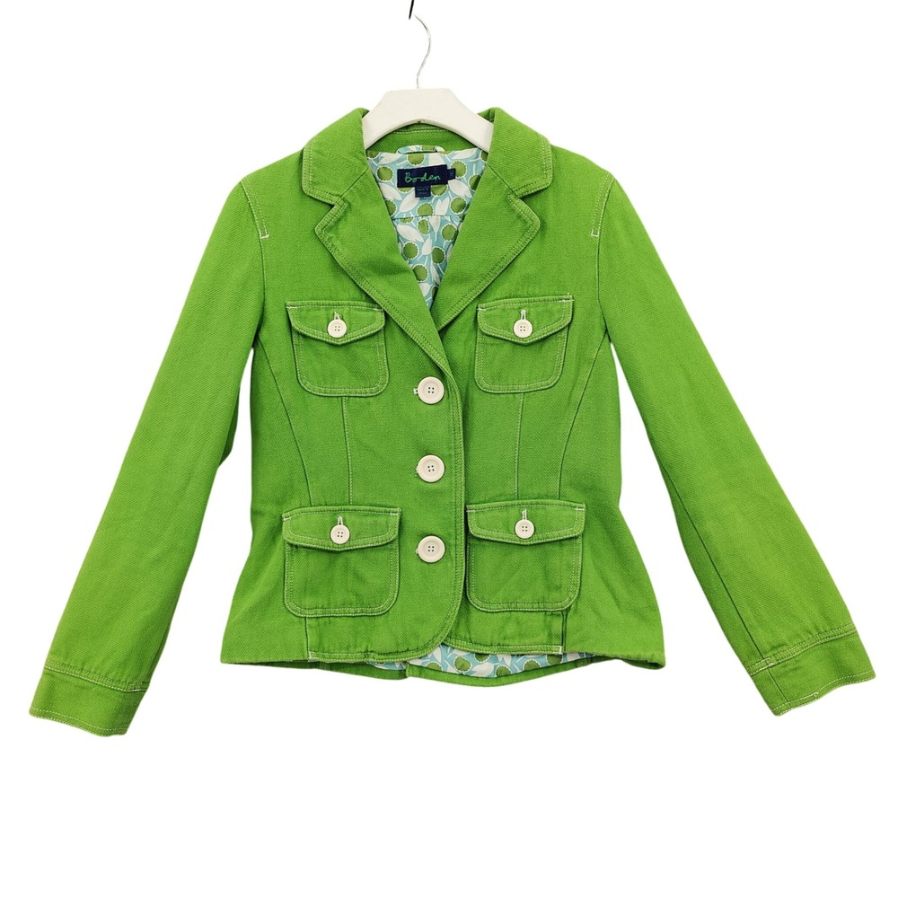 Boden Women Preppy Mod Retro 60s Safari Utility Cotton Jacket 12 Vibrant Green